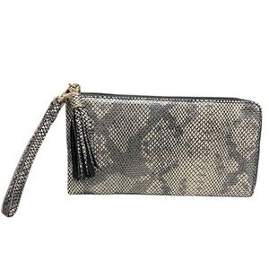 DANIER Leather Snakeskin Print with Tassel Wristlet